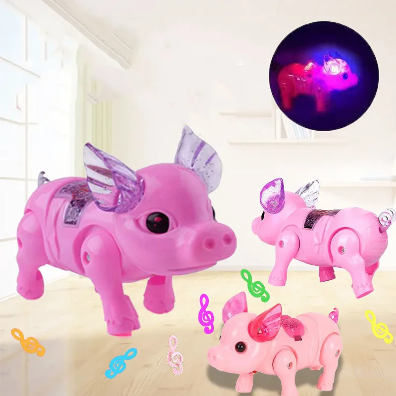 Cartoon Electric Leash Pig Toy Fun Running Electric Leash Piggy Light Up Music Walking Pig Toys Creative Children Birthday Gifts