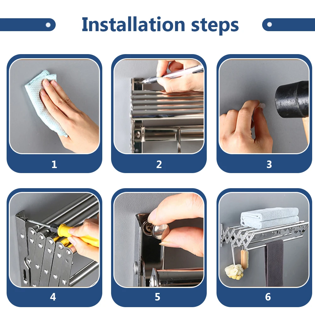 Wall Mounted Clothes Drying Rack Rustproof Retractable Collapsible Drying Racks Space-Saving Wall Drying Rack for Bathroom/Tower