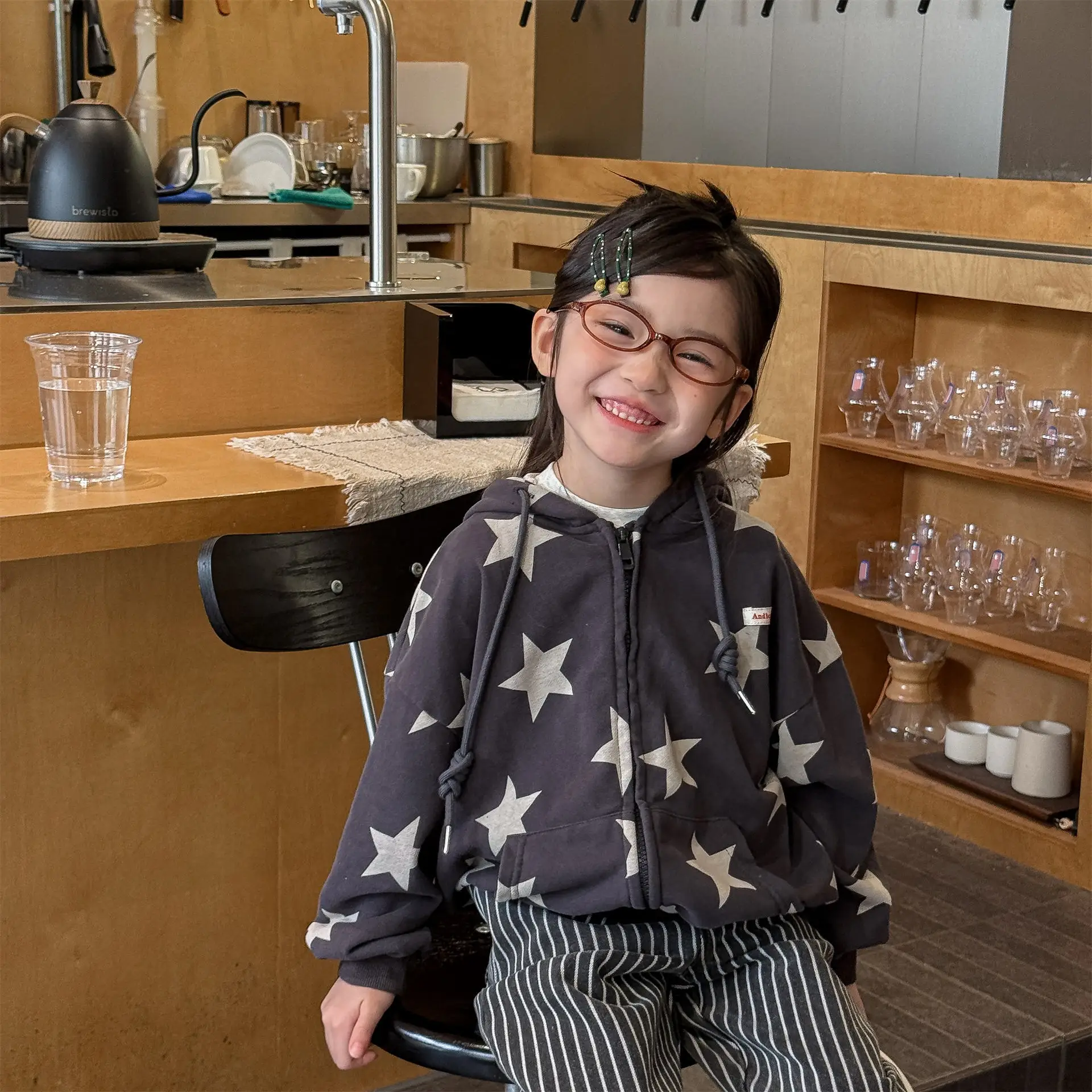 

2026 Spring New Children Hooded Coat Girls Star Print Casual Cardigan Cotton Kids Boys Long Sleeve Loose Jacket Toddler Clothes