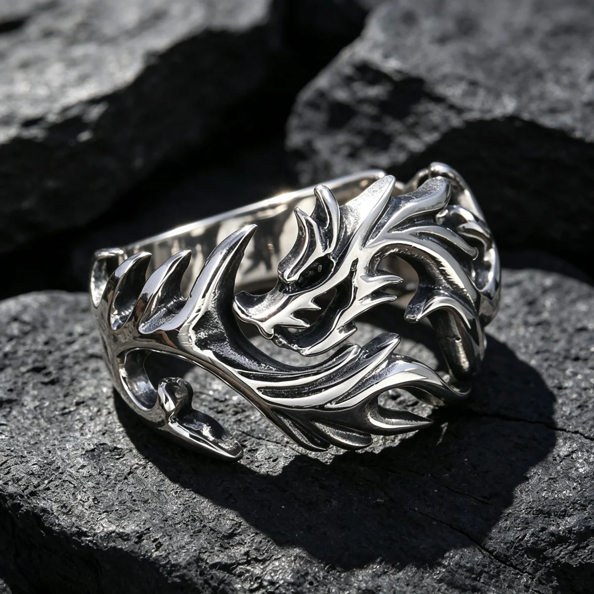 Oriental Style Jewelry Retro Dragon Ring Dragon's Heir Trendy Men's and Women's Index Finger Ring Cast Titanium Steel Dragon Ring Holiday Gift