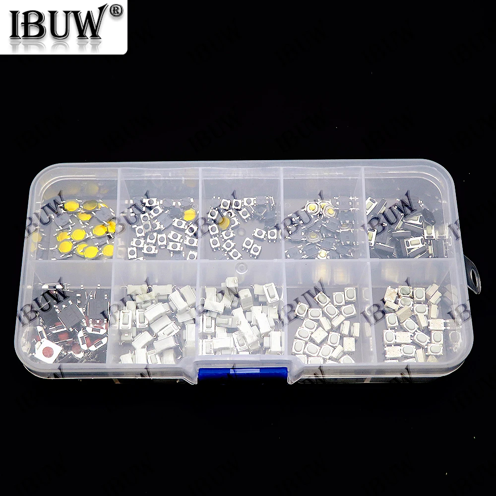 250Pcs Micro Tactile Tact Push Button Switch Assorted Kit 2P 4P SMD PCB Momentary Self-reset Car Remote Control Switch Repair
