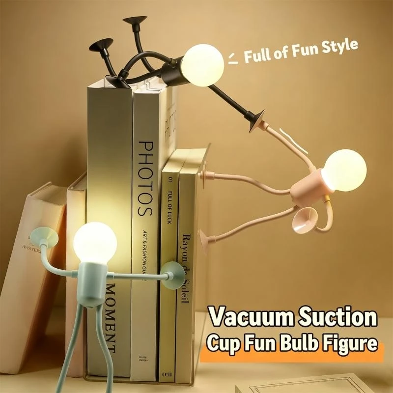 U55D Fun Toy Night Light Bulb Man Design Suction Cup Portable Bedroom Decorative Light for Desk Decor Battery Operated