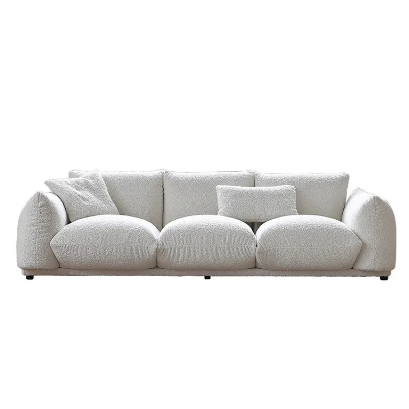 

Lamb wool designer living room white fat bread sofa cream wind