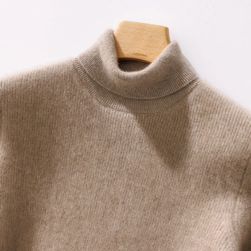 2024 Winter Men Knitted 100% Pure Wool Pullover Sweater Flip up collar Thick style Long sleeves Warm Anti-pilling base Sweater