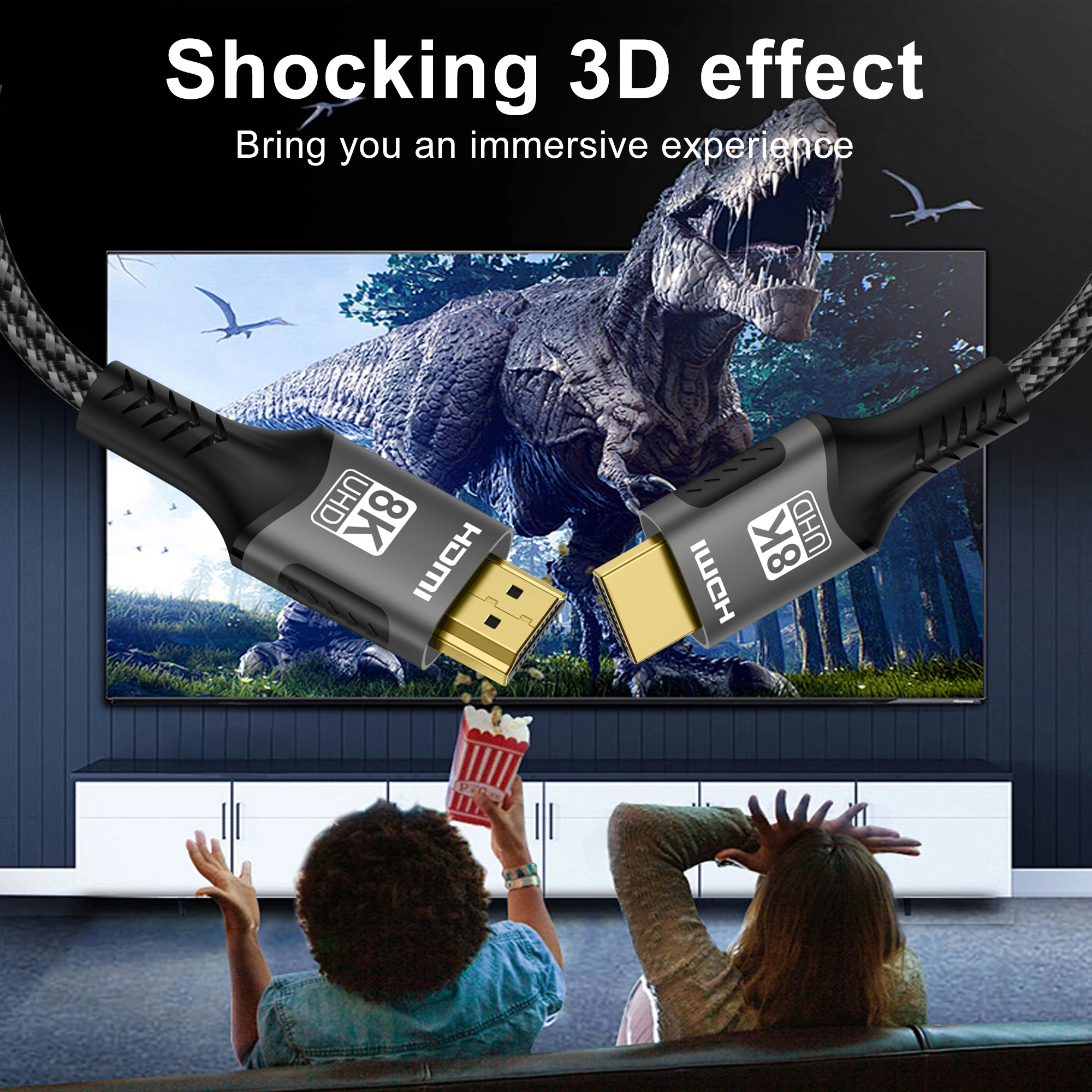 8K HDMI-Kabel 2.1, verfügbare Längen zur Auswahl, Ultra-Hochgeschwindigkeits-HDMI-Kabel, geflochtenes Kabel, 48 Gbit/s, 8K bei 60 Hz / 4K bei 120 Hz, ARC 3D – Detail 8