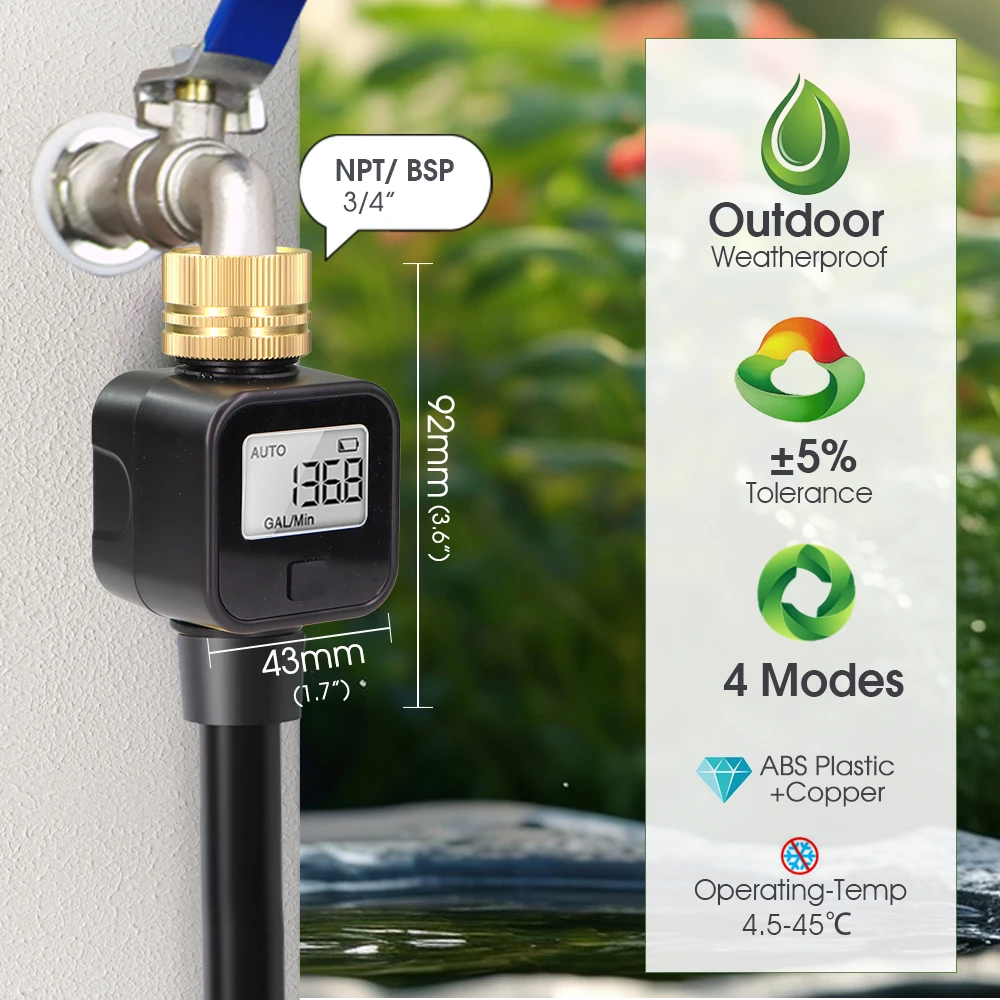 3/4″ Water Flowmeter NPT/BSP Brass Movable Joint Consumption & Flow Rate Garden Irrigation Hose Water Gun Sprinkler Taps Fitting - view 6