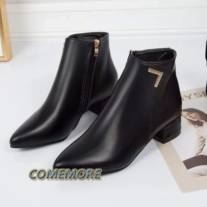 Thick High Heel Boots Square Toe Winter Chelsea Boots Women Ankle Boots Zipper Ladies Autumn Shoes Beige Black Red Size 35-42 PU