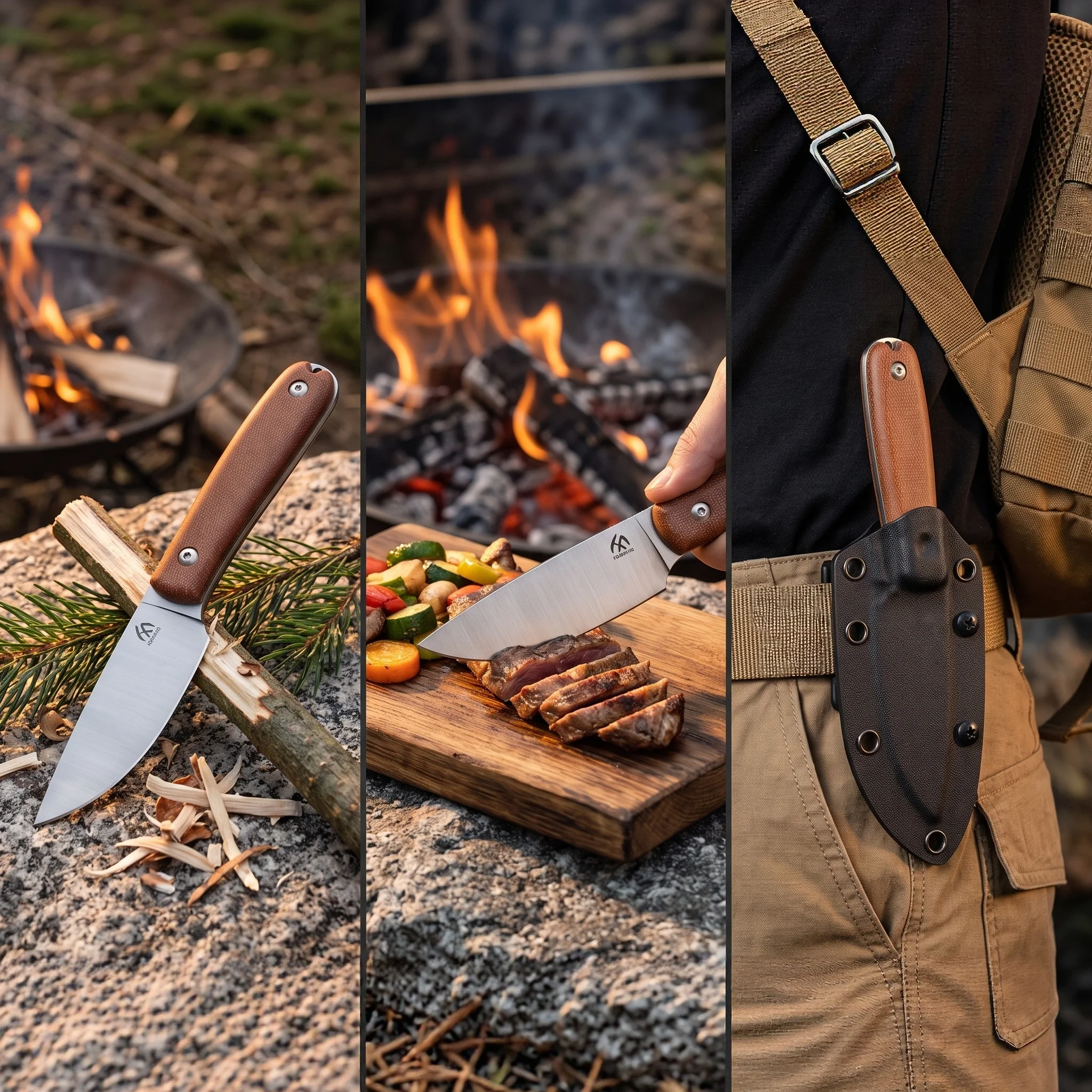 High-hardness stainless steel multi-purpose straight knife with anti-slip handle and matching sheath for camping, food prep, and