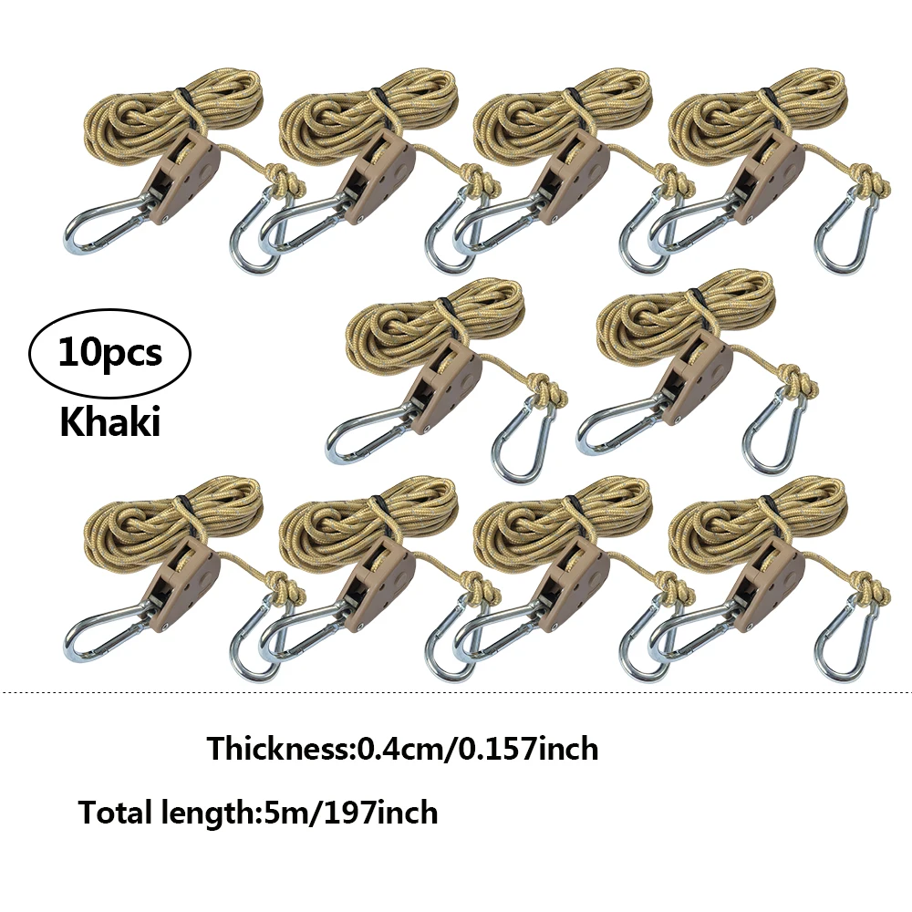 10 Stück 2,4m Reflektierende Camping-Zeltseile, Befestigungsschnallen, Spannrolle, Ratschenhaken, Markisen-Windseile für Outdoor – Detail 2