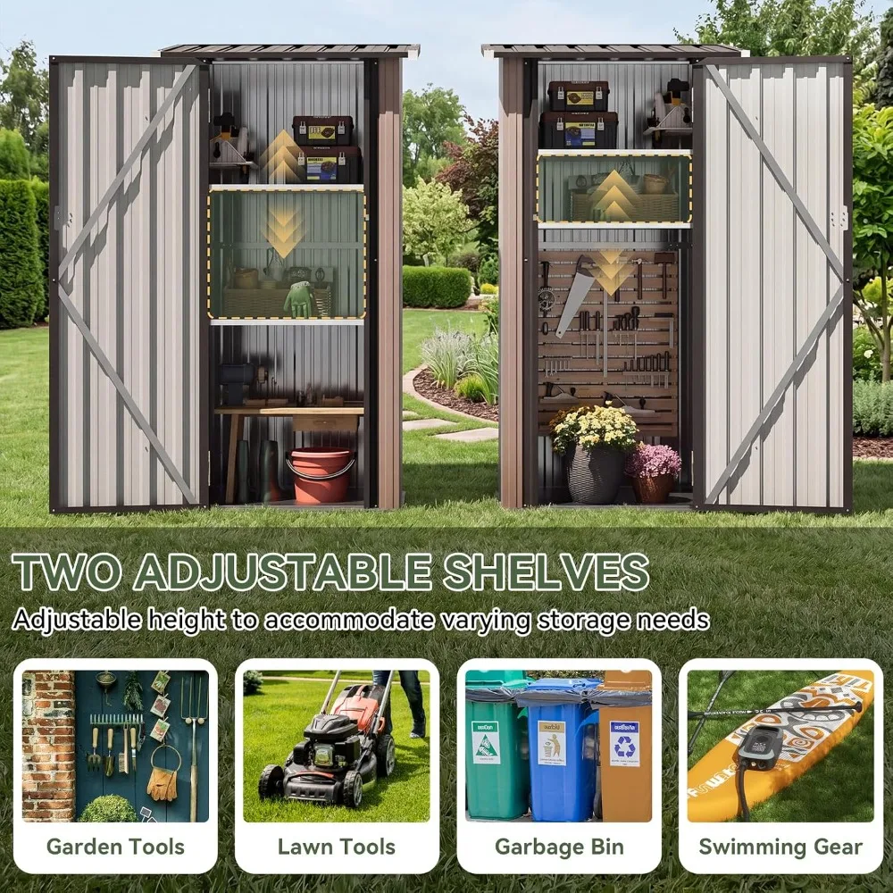 Vertical Waterproof Outdoor Storage Cabinet, Floor & 2 Adjustable Shelves & Lockable Doors, Small Garden Storage, Custom