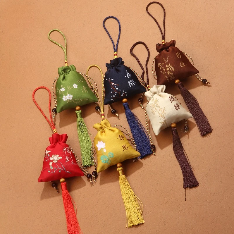 Dragon Boat Festival Vintage Mugwort Empty Sachet, Blessing Peace Lucky Bag, Brocade Portable Hanging Pendant