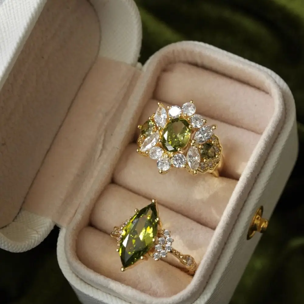 Mode Prachtige Groene Strass Ringen Verstelbare Franse Stijl Vintage Zirkoon Ringen Sieraden Opening Shining Ringen Party
