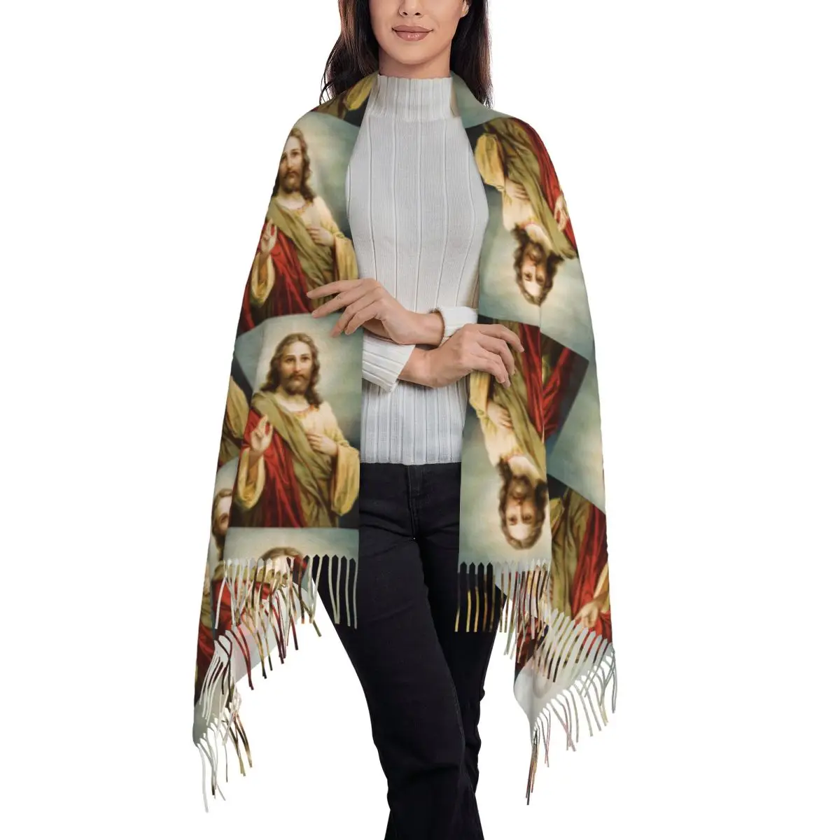 Jesus Biblical References Scarf Tassel Scarves Women Soft Warm Shawls and Wraps Long Fall Winter Shawl Wrap