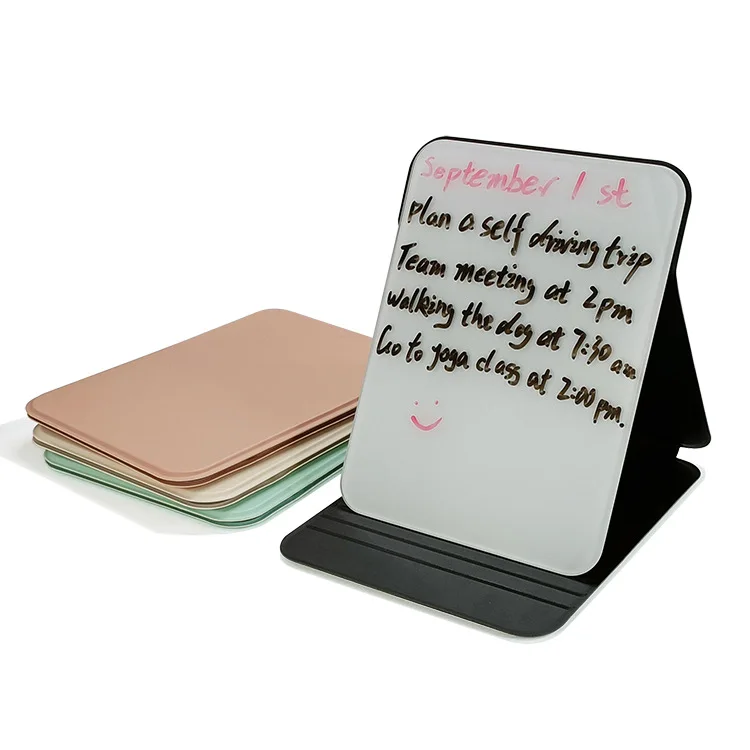 1PC PU Shell Tempered Glass Desktop Small Whiteboard Folding Portable Desktop Office Message Erasable Note Board