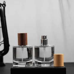 5pcs New 50ml Premium Glass Perfume Bottles Empty  Spray Bottles With Wood Cap Crimp Nick Perfume Bottle Bayonet Bottle Atomizer
