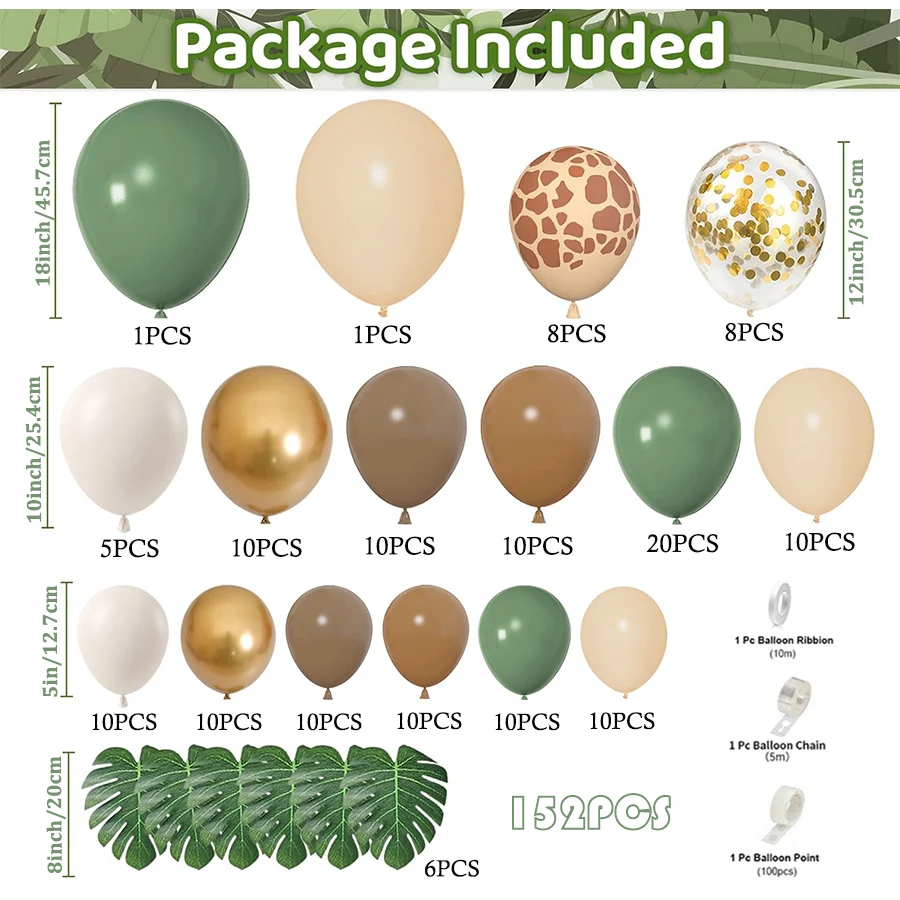 Jungle Safari Balloons Arch Kit Sage Green Brown Nude Animal Print Balloons for Woodland Giraffe Wild One Birthday Party Decor view 2