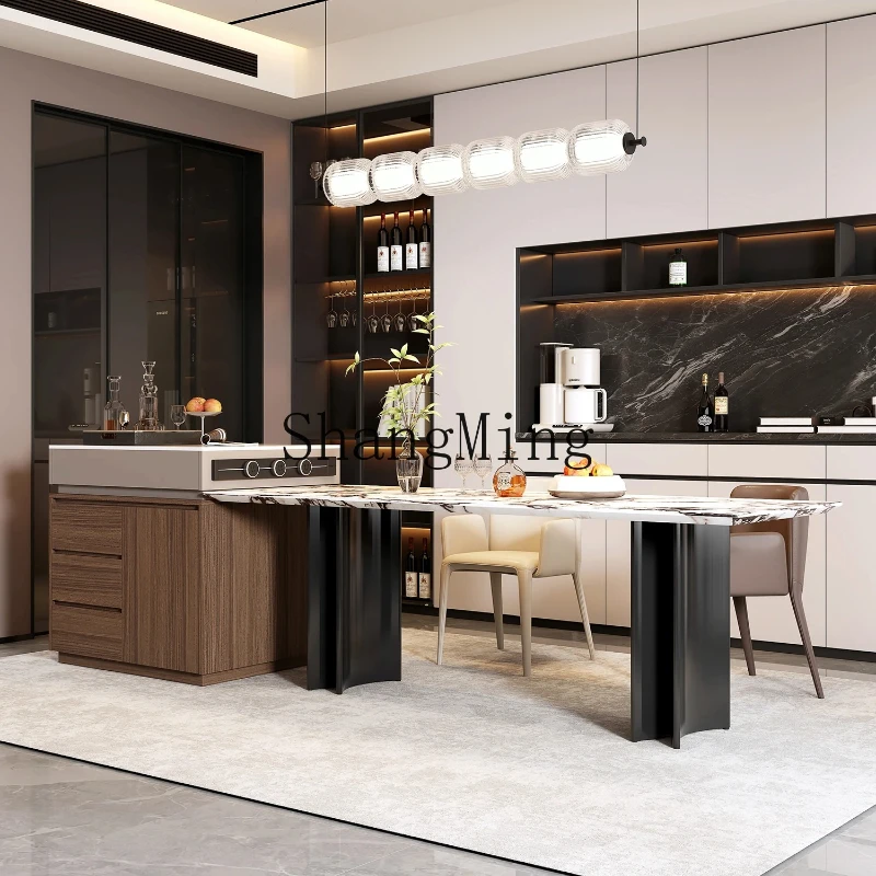 

SM modern simple island table single cabinet solid wood movable kitchen narrow island table integrated