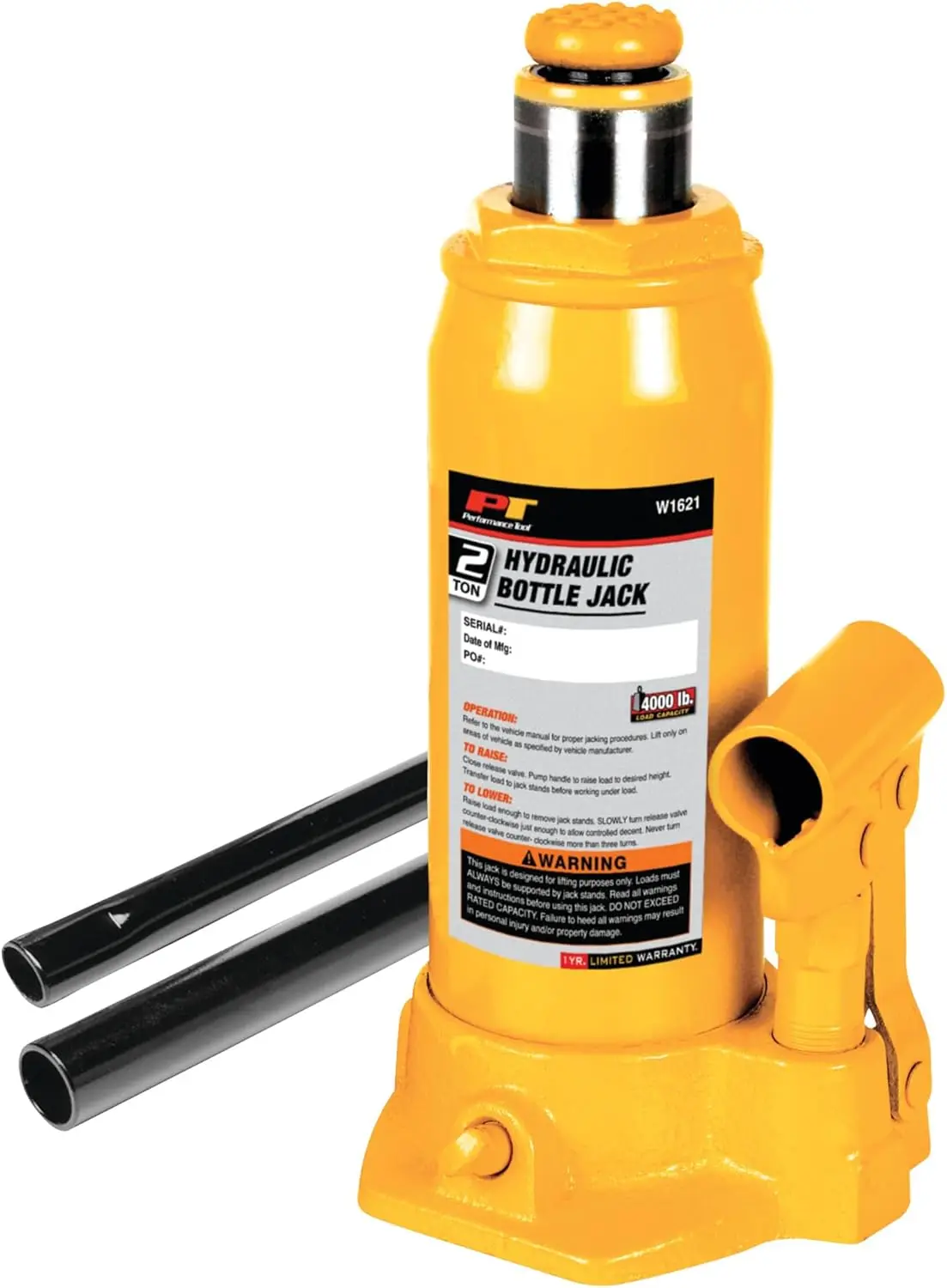 

2-Ton Heavy Duty Hydraulic Bottle Jack, 4000 lbs Capacity, Yellow - Durable and Reliable for Automotive and Industrial Use