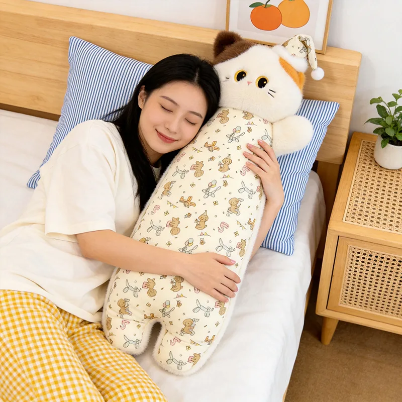 70/90cm Cute Cat Koala Long Body Pillow Plush Set Floral Nightcap Cartoon Print Soft Stuffed Cushion Sleep Companion Girl Gift