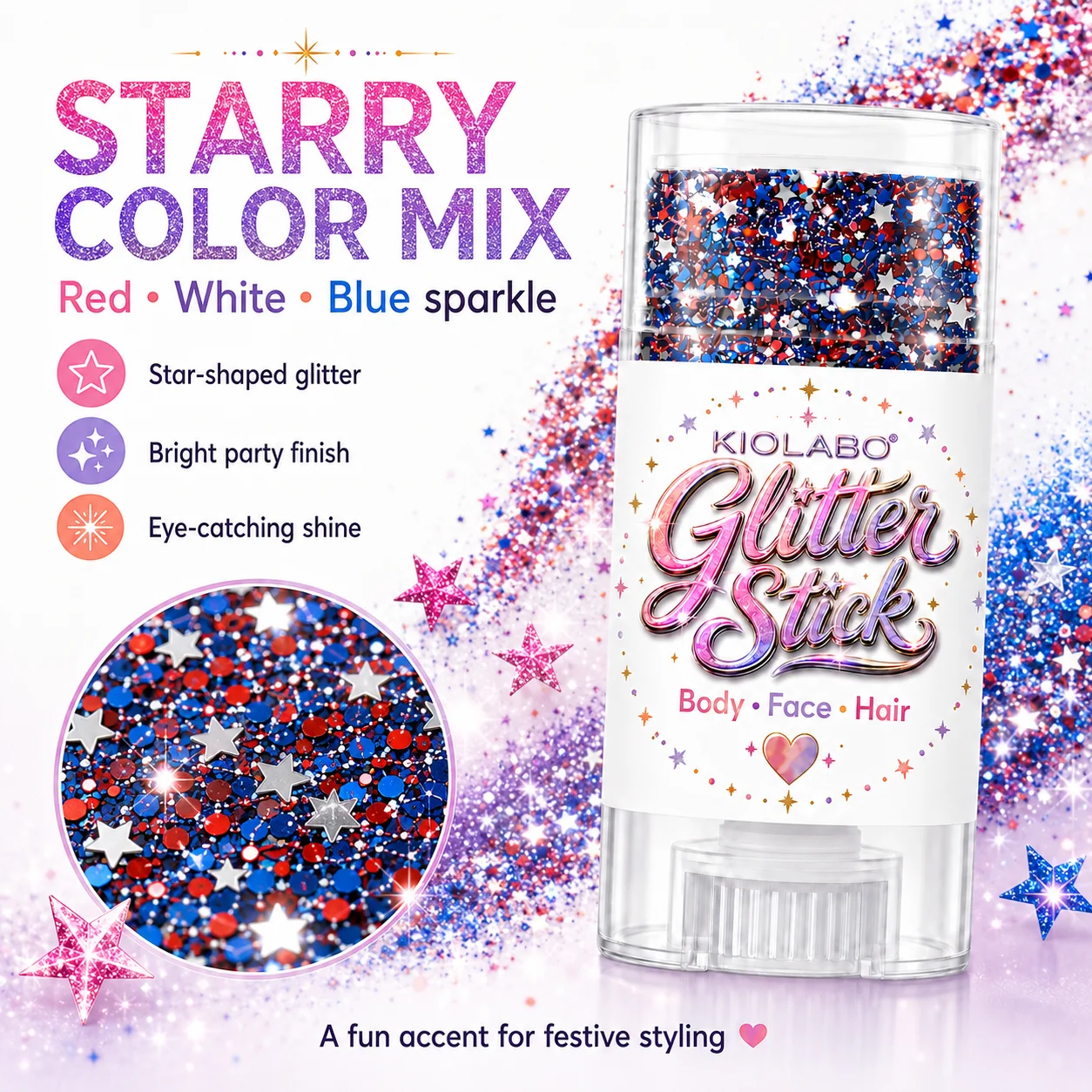 Kiolabo Glitter Stick,Multicolor Star Cosmetic Glitter for Body Face Hair,Halloween Festival Party Makeup Decoration