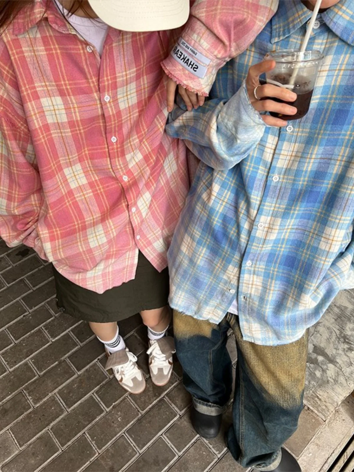 Loose Fit Plaid Lungo Sve Uomo irt Trendy Blu Casual Sle Coppia Capispalla Autunno Stagione Gioventù Faion Cotone 00%