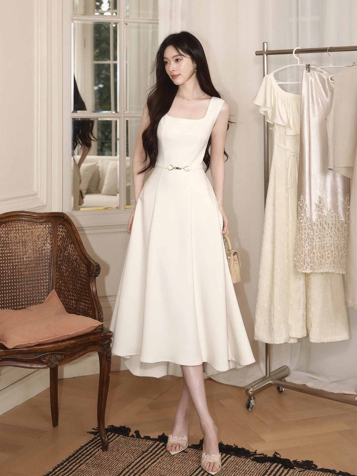 

Платье Li Buwan White Magnolia Gentle First Love Moonlight: универсальное белое платье А-силуэта из полиэстера для повседневной носки