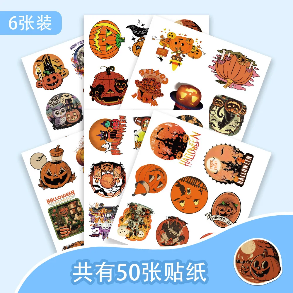 50PCS 재미 있은 만화 할로윈 테마 스티커 수하물 기타 축제 전화 컴퓨터 일기 낙서 장난감 DIY 장식 선물