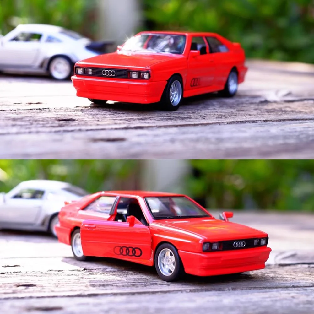 1:36 Audi 1980 Toy Cars Alloy Die-casting Models With 2 Doors Opened Pull Back Function Rubber Tire Vehicle Toys For Kids' Gifts