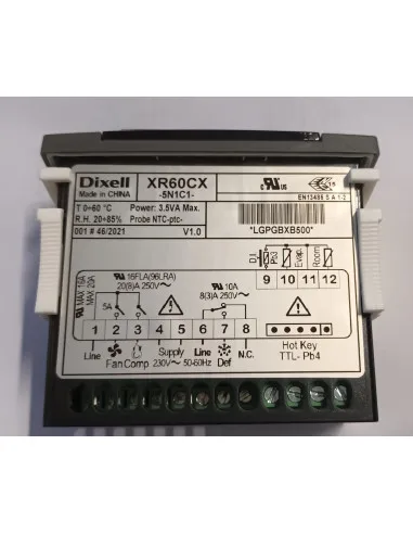 ตัวควบคุมอุณหภูมิเทอร์โมสตัทดิจิตอล Dixell รุ่น XR60CX 5N1C1 พร้อมระบบละลายน้ำแข็ง ควบคุมคอมเพรสเซอร์และพัดลมคอยล์เย็น 230V 50/60Hz