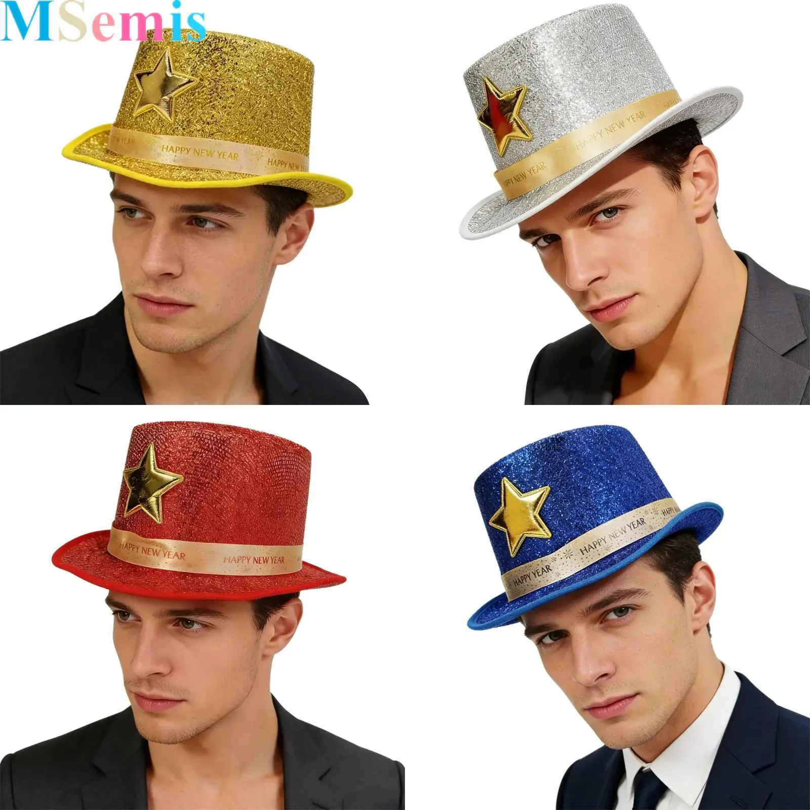 

1Pcs Dress Up Top Hats for Adults Star Pattern Shiny Tuxedo Hat for Men And Women Costume Magician Hat for Carnival Parties