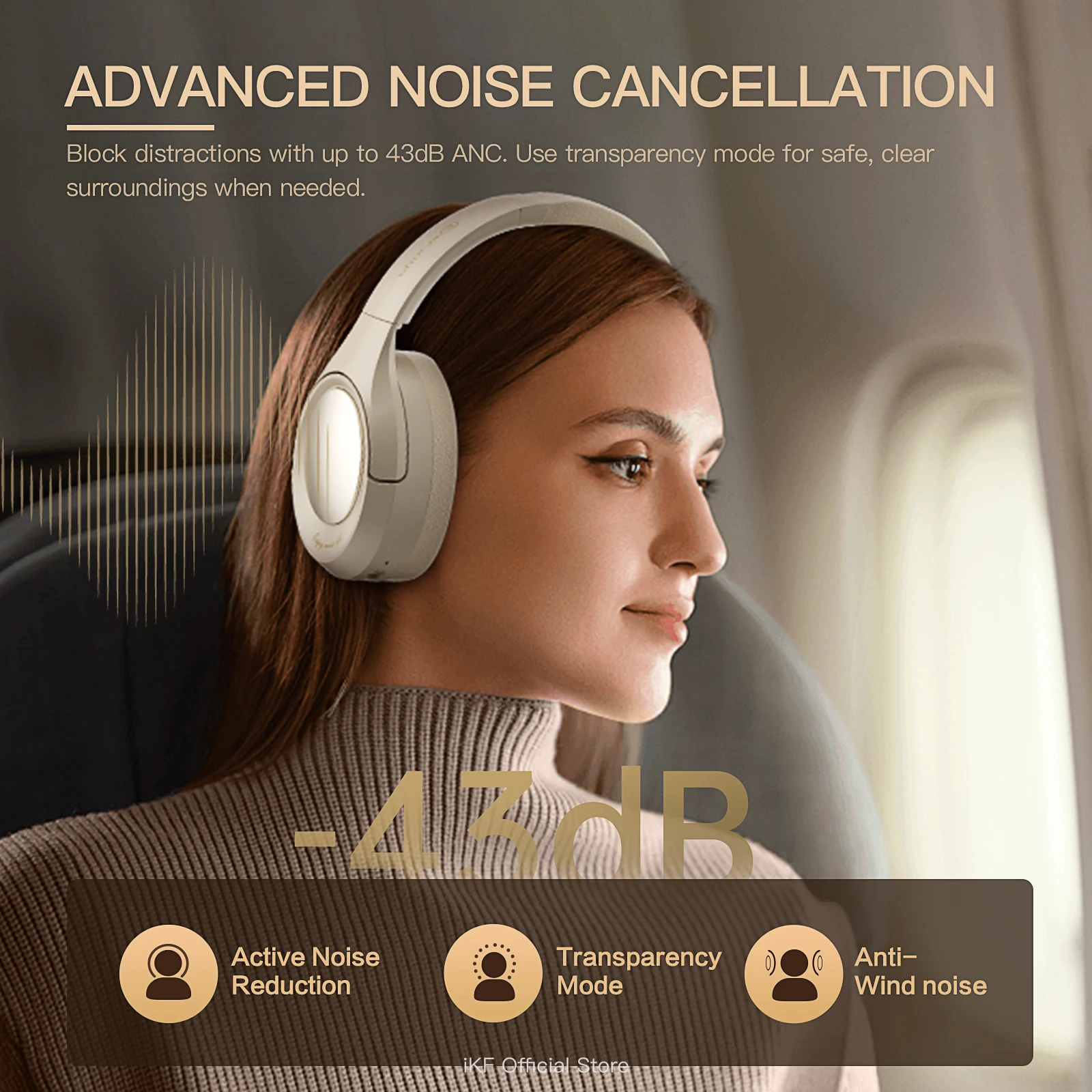 iKF King S Wireless Bluetooth Headphones Active Noise Cancelling ,Wired Headset ,Bass with Mic ,APP, 100H for iOS Android,  Game