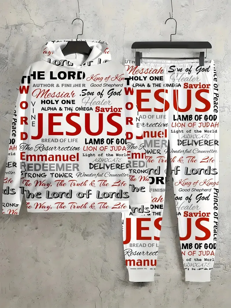 

Новые модные толстовки с капюшоном Иисуса, комплекты брюк с 3D принтом, мужские толстовки, спортивные штаны, спортивные штаны, костюмы из двух предметов, спортивный костюм, мужская одежда