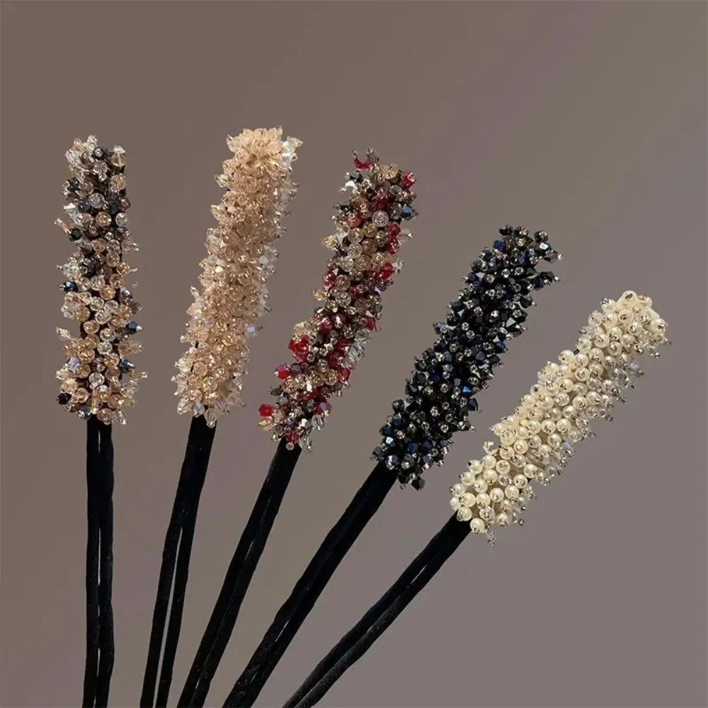 

Crystal Pearl Hair Pin Updo Bun Maker Tool Elegant Styling Accessory for Women Wedding Party Gift Ideal Present Choice