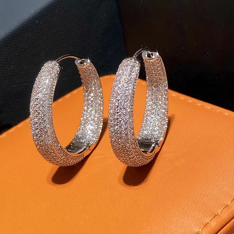 Huitan Fashion Gorgeous Shining Circle Round Hoop Earrings Female Party Jewelry with Brilliant Zirconia Luxury Lady Accessories