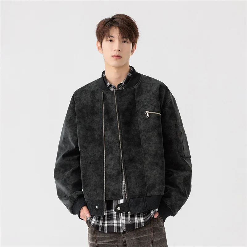 

American Trendy Brand Motorcycle Jacket - Minimalist, Versatile, Baseball Collar, Loose-Fit, Stylish, Student-Friendly