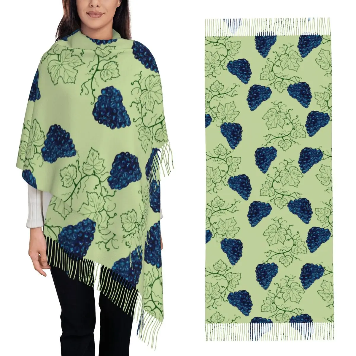 

Шарф с виноградными листьями и листьями винограда, шарфы с кисточками для женщин, мягкие теплые шали и накидки, длинная осенне-зимняя шаль