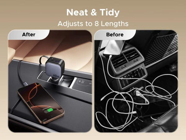 UGREEN 145W 90W 60W Car Charger 3 USB-C & 1 USB-A Ports PD QC4.0 Fast Charging with Retractable Cable for iPhone 18 Pro MacBook