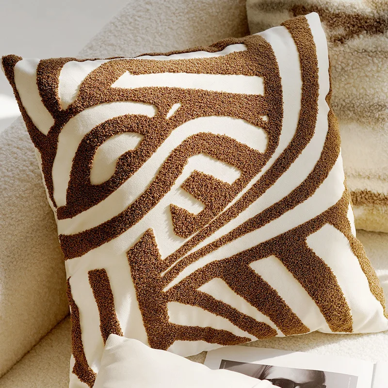 45x45CM Brown Vintage Nordic Throw Pillow Cover Cream Light Luxury Sofa Cushion Waist Cover Simple Decorative Pillowcase