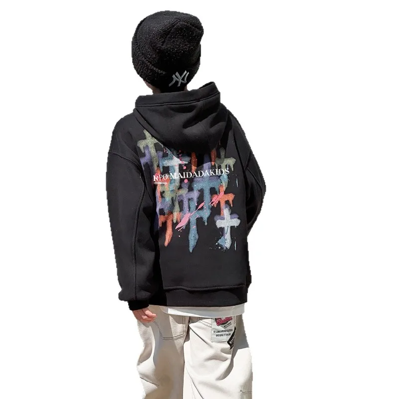 2025 Autumn/Winter New Arrival Boys' Fleece-Lined Hooded Sweatshirt Panda YuanYuan Streetwear Print Children's Winter Top