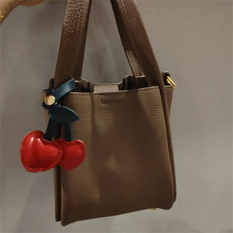 Women Keychain Cherry Pendant Chelsea Creative Bag Schoolbag Love Leather Bag Charm Accessories Vintage Versatile Bag Keychain