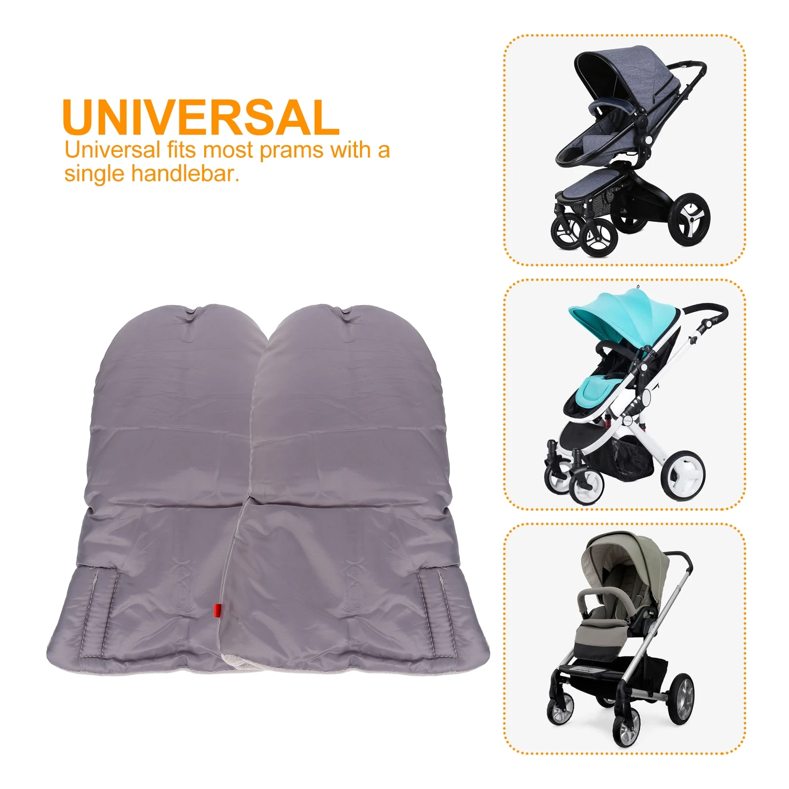 

1 Pair Windproof Warm Gloves Thickened Pushchair Hand Protectors For Stroller Cart Universal Fit Winter Use Grey