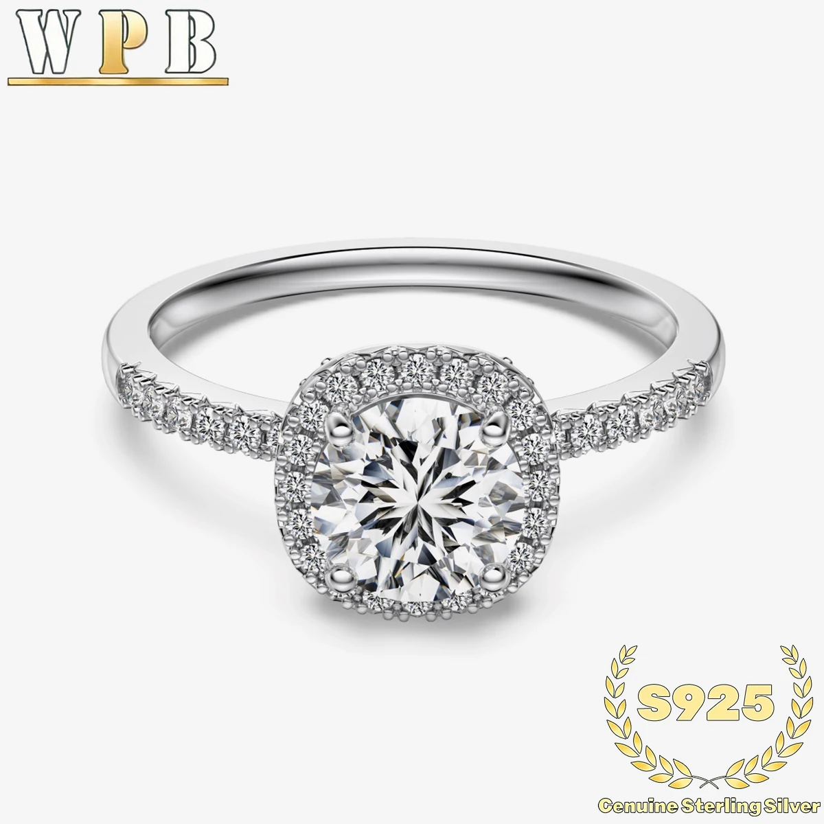 

Натуральное кольцо из стерлингового серебра 925 пробы с цирконом Halo-6,5 мм, центральный камень с боковыми акцентами, элегантное свадебное украшение, романтическое обручальное кольцо