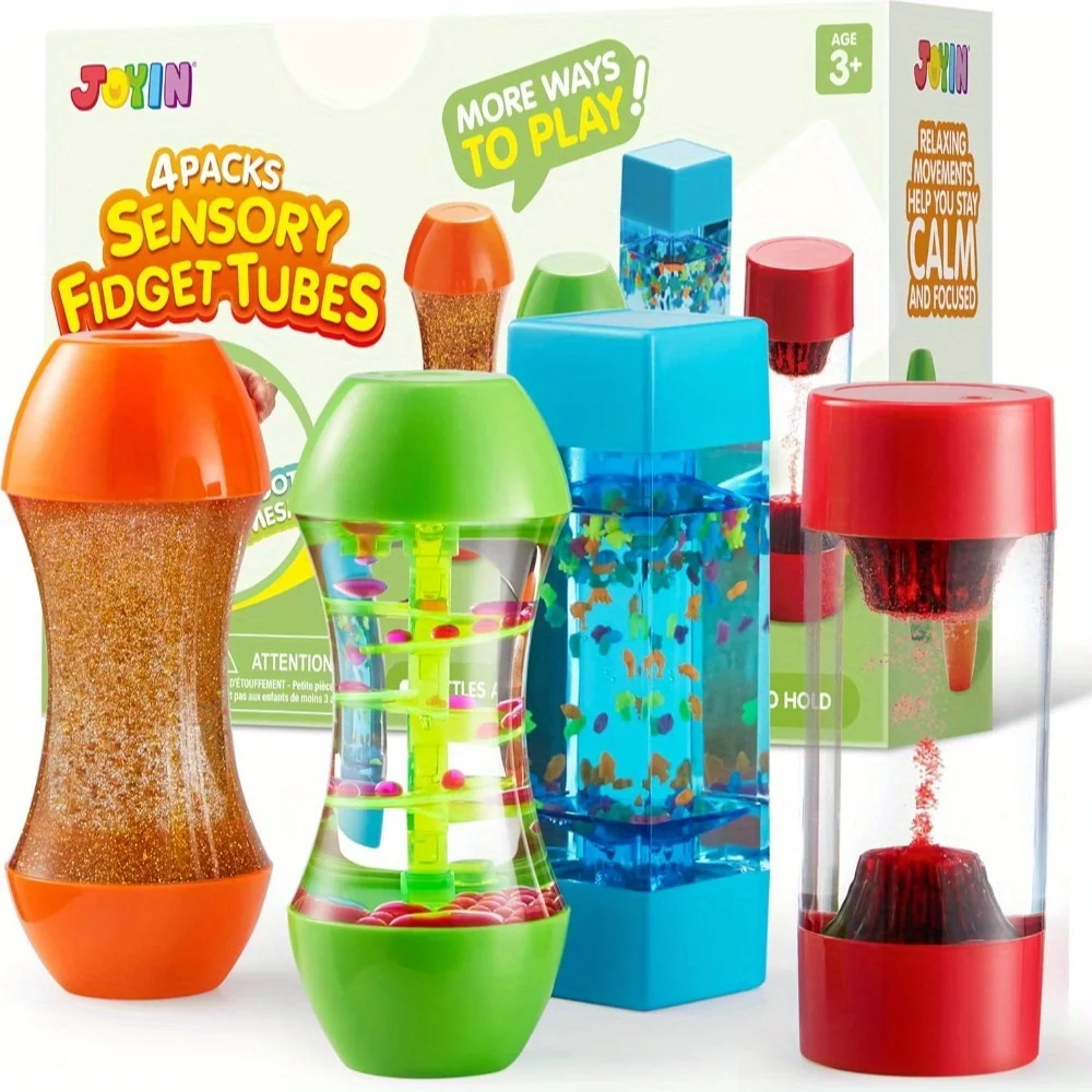 JOYFY – lot de 4 Tubes Fidget, jouet sensoriel anti-Stress, matériaux de thérapie vocale, jouets apaisants pour enfants, cadeau d'anniversaire et de noël