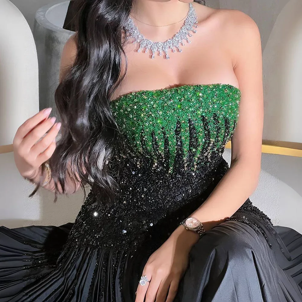 Vestido de noite com lantejoulas no tornozelo feminino, Preto, Verde, Sem Alças, Sem mangas, Elegante, Linha A, Drapeado, Ocasião formal, Bonita, 2024