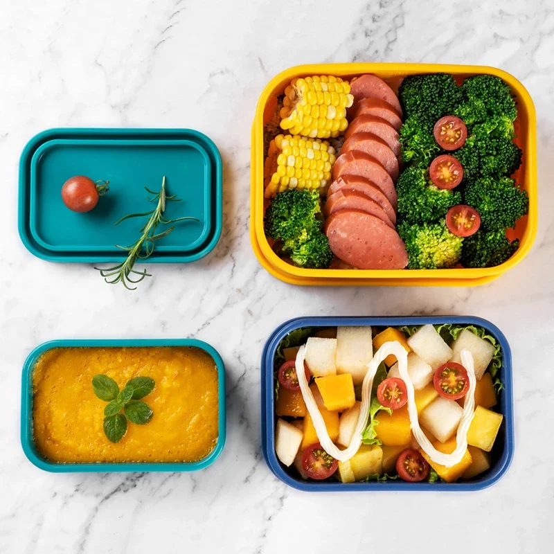 New Portable Silicone Lunch Bento Box Children School Rectangle Reusable Fruit Food Storage Container Picnic Kitchen Accessories