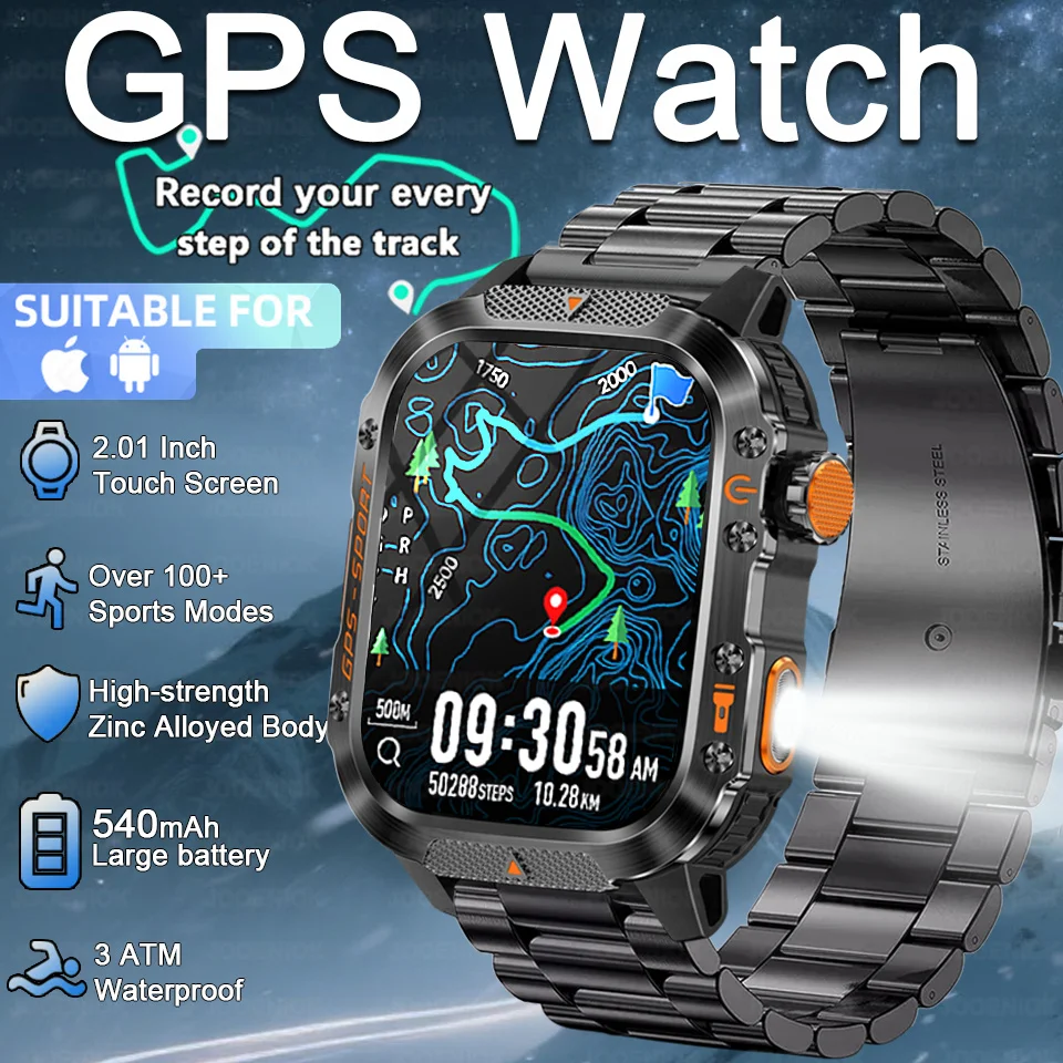 

Военные уличные умные часы мужские GPS Bluetooth вызов 2,01-дюймовый AMOLED-экран 3ATM водонепроницаемые спортивные умные часы для Xiaomi 2025 новинка
