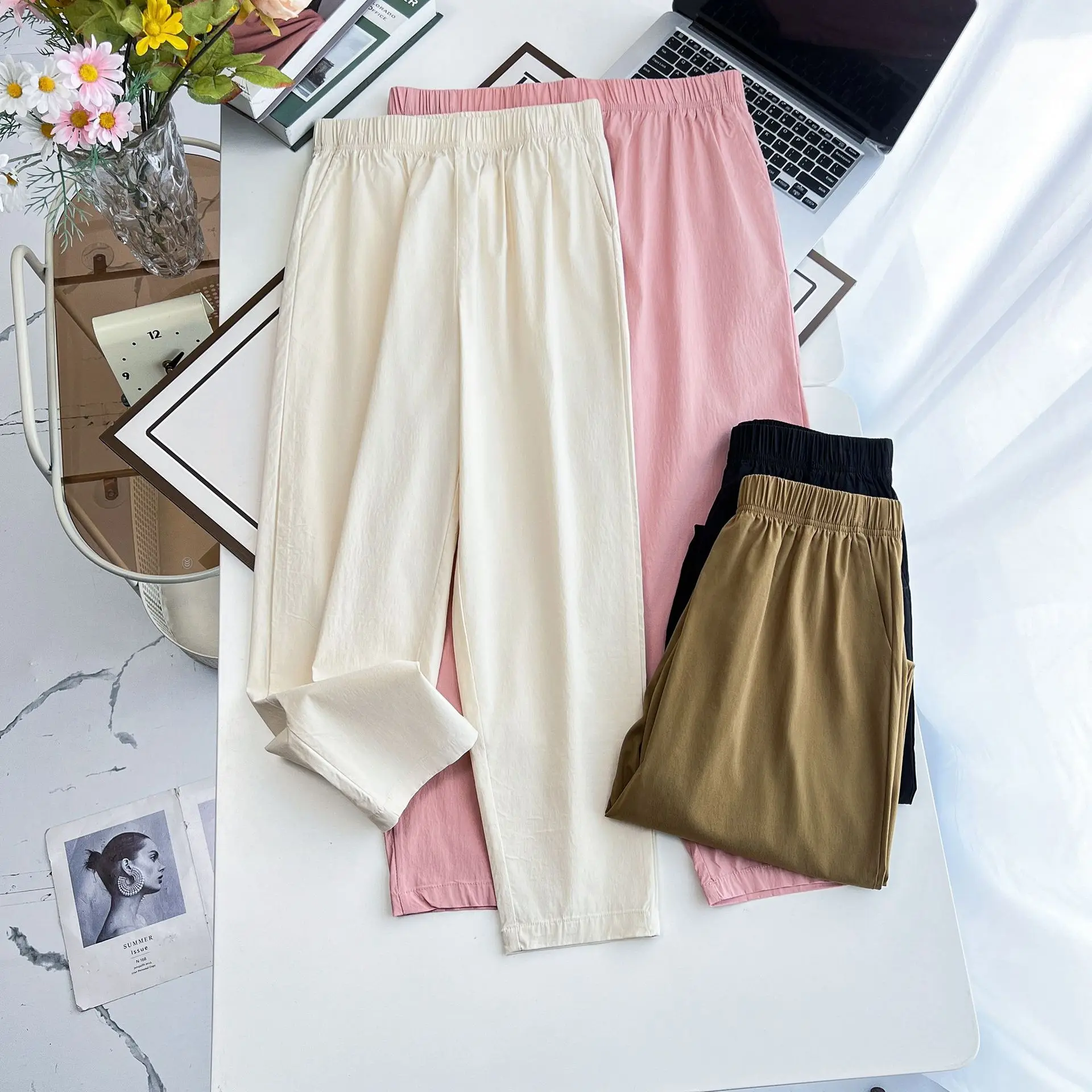 Summer Quick Dry Cigarette Pants Women Plus Size High Waist Thin Ice Silk Casual Harem Pants