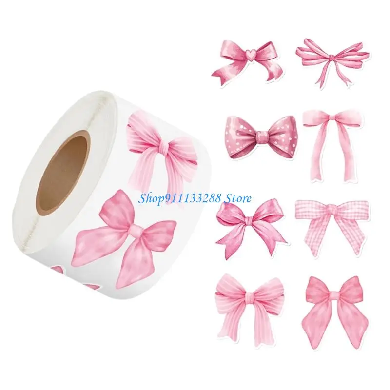 G88D 500 Pcs Adhesive Sticker Pink Bows Seal Sticker Water Bottle Sticker Guitar Decal Gift Box Blessing Sticker