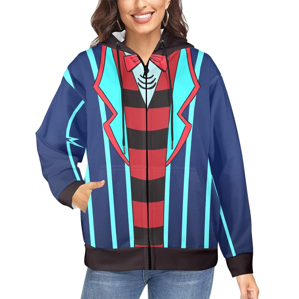 VOX Cosplay Felpe con cerniera Helluva Boss HazbinHotel Anime Stampa Felpe Inverno Manica lunga Maschile Pullover con cappuccio Top unisex