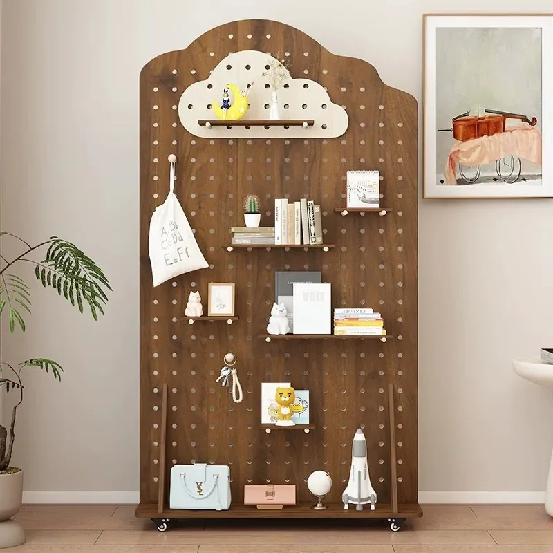 Commercial Floor to Ceiling Vertical Pegboard Storage Rack Movable Display Shelf for Kindergarten Fitness Yoga Studio